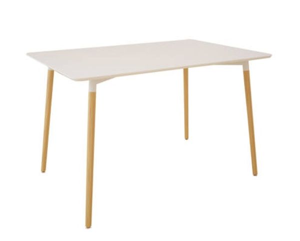 Lizzy szögletes, fix asztal,tölgy színű fém láb, fehér MDF lap