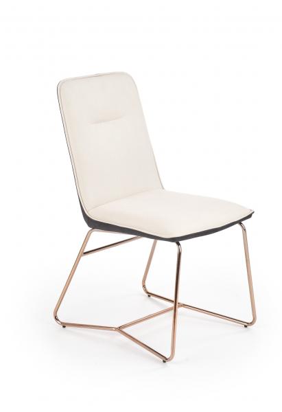 K-390 fémvázas kárpitozott szék aranyozott krómacél láb, krém-sötétszürke textilbőr
