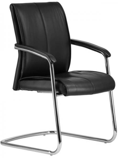 Chicago/S fémvázas, szánkótalpas kárpitozott szék, króm láb, fekete valódi bőr